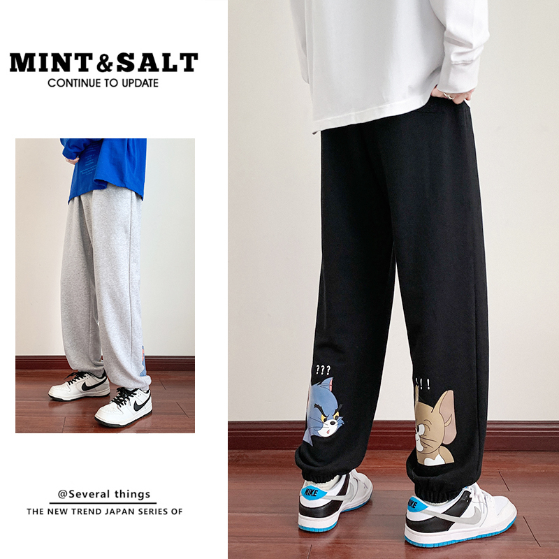 Winter sports Hong Kong style American sweatpants men's cartoon cartoon printed loose trousers