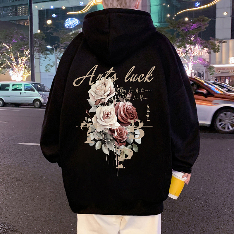 Autumn and winter heavyweight pure cotton hooded sweatshirt trendy brand men's Hong Kong style American long-sleeved top