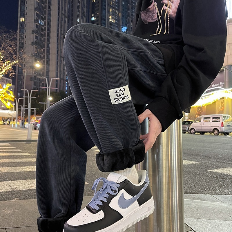 Autumn and winter micro stretch corduroy leggings sweatpants trendy brand pants with velvet and thickening