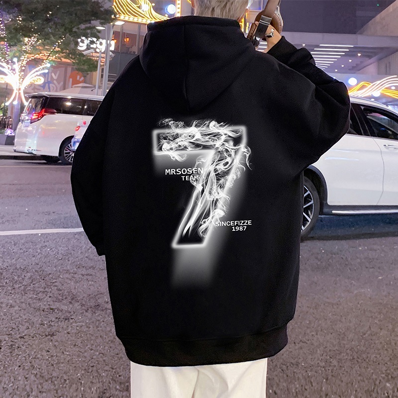 New pure cotton hooded sweatshirt oversize Hong Kong style loose smoke letter casual hoodie