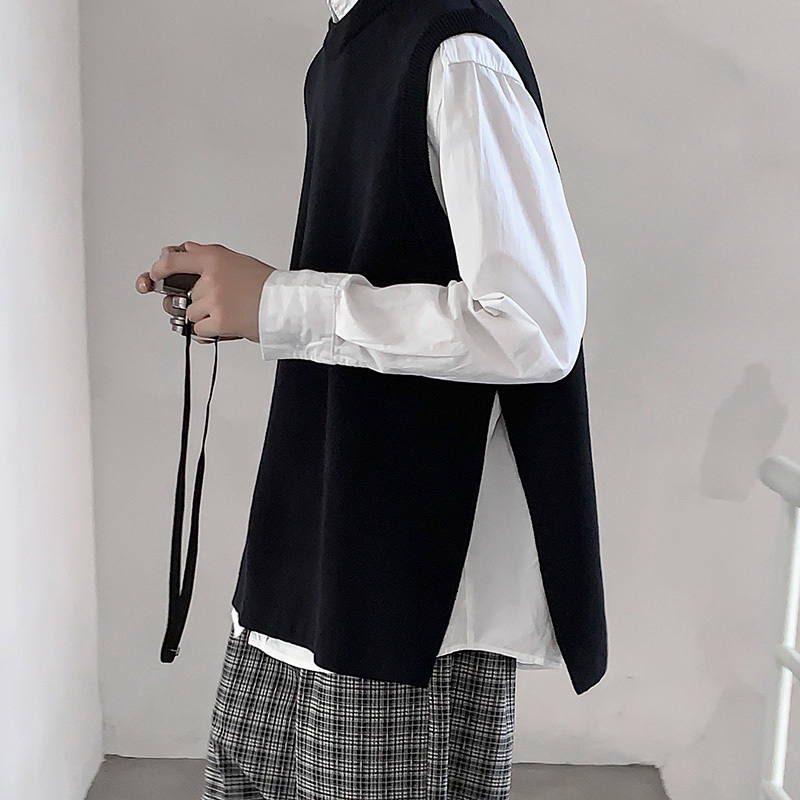 Spring sleeveless waistcoat knitted vest vest with side slits for loose base