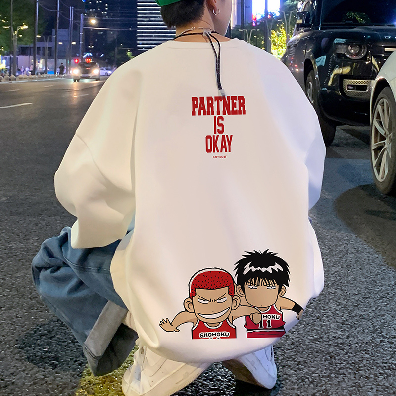 Autumn and winter hooded sweatshirt men's loose trendy brand Japanese cartoon boys basketball sports tops t