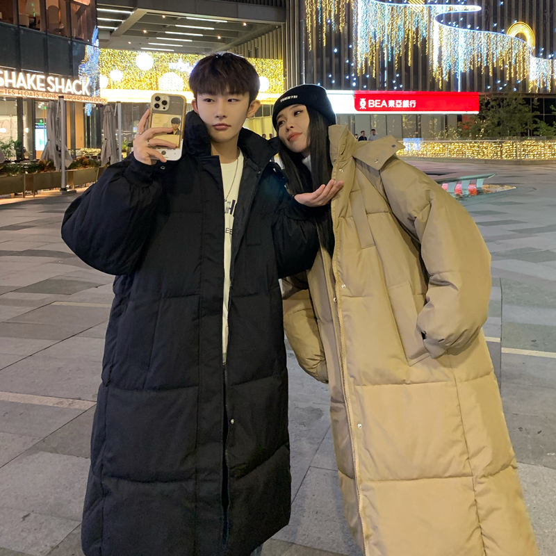 New six-color over-the-knee lengthened hooded cotton coat Hong Kong style couple's cotton coat