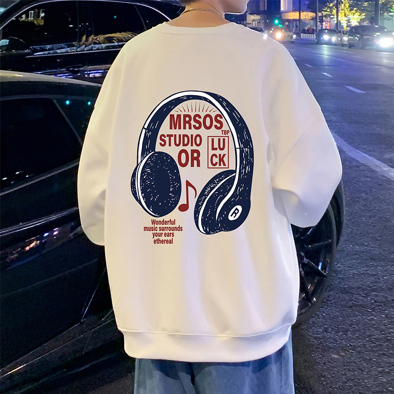 New round neck sweatshirt, headphones, casual top, ins Hong Kong fashion brand loose men's jacket