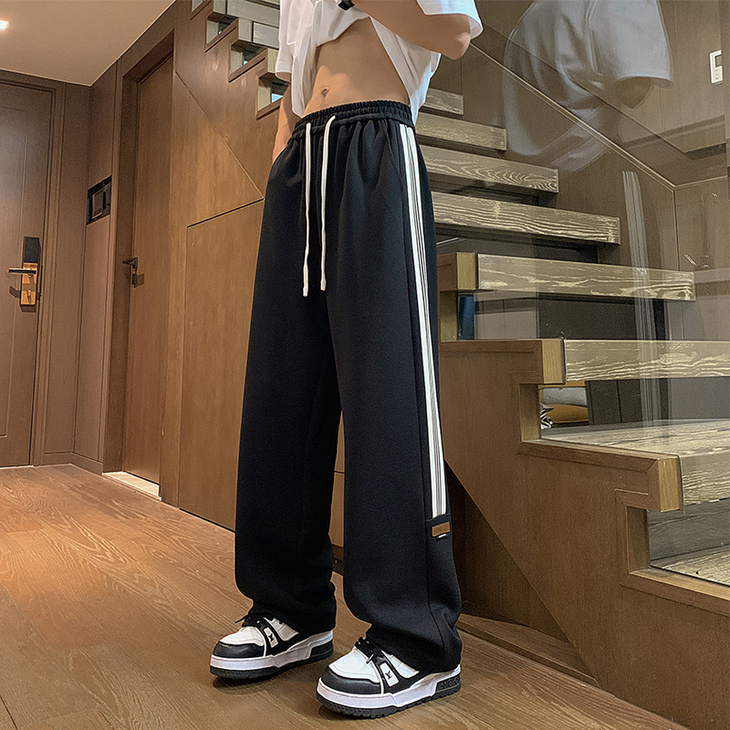 New label striped sports pants men's American style high street casual trendy brand straight loose trousers