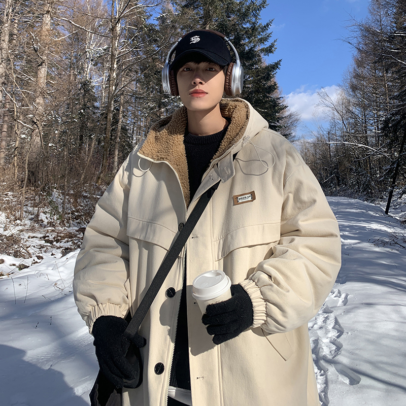 Lamb plush cotton coat men's winter velvet thickened cotton coat