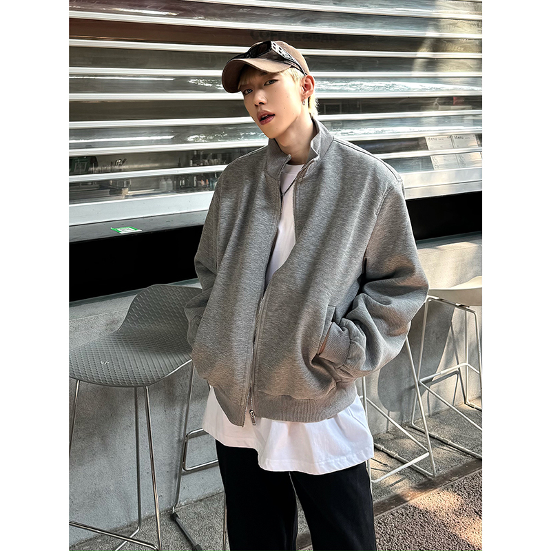New autumn style Hong Kong style short shoulder padded 340g stand collar jacket