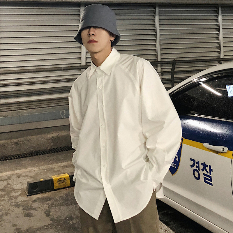 Men's long-sleeved loose casual solid color shirt for all seasons