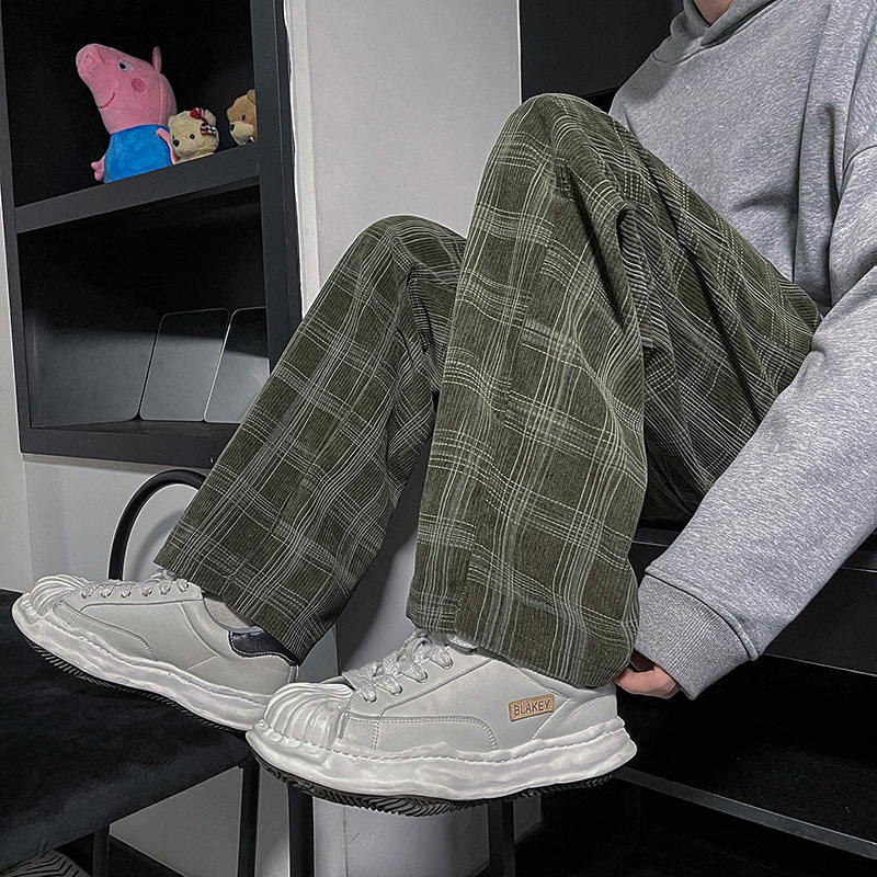 Autumn and winter regular plaid corduroy casual pants, all-match pants for teenagers and students