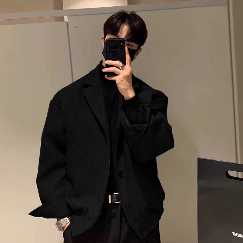 Woolen coat men's Korean style short loose handsome jacket