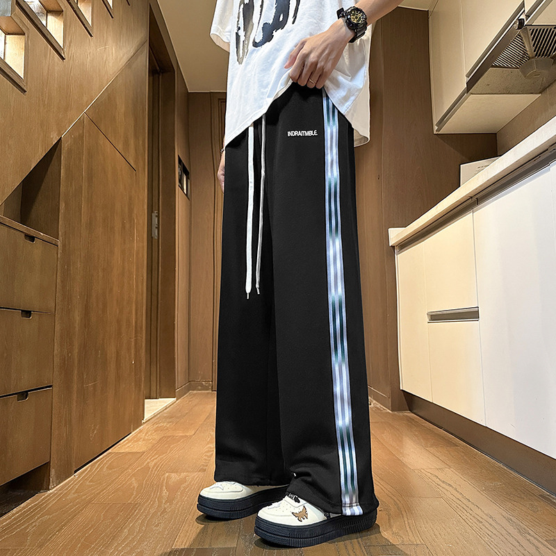 Cotton 55% striped sweatpants men's autumn and winter straight sports pants three stripes casual trousers