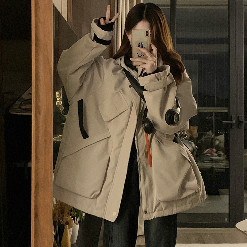 National fashion functional style hooded jacket for men and women winter loose retro high street cotton jacket