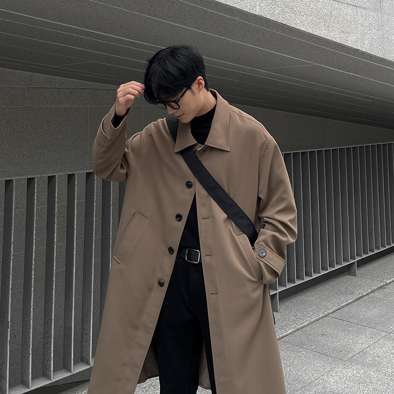 Korean men's mid-length windbreaker autumn thin loose casual jacket