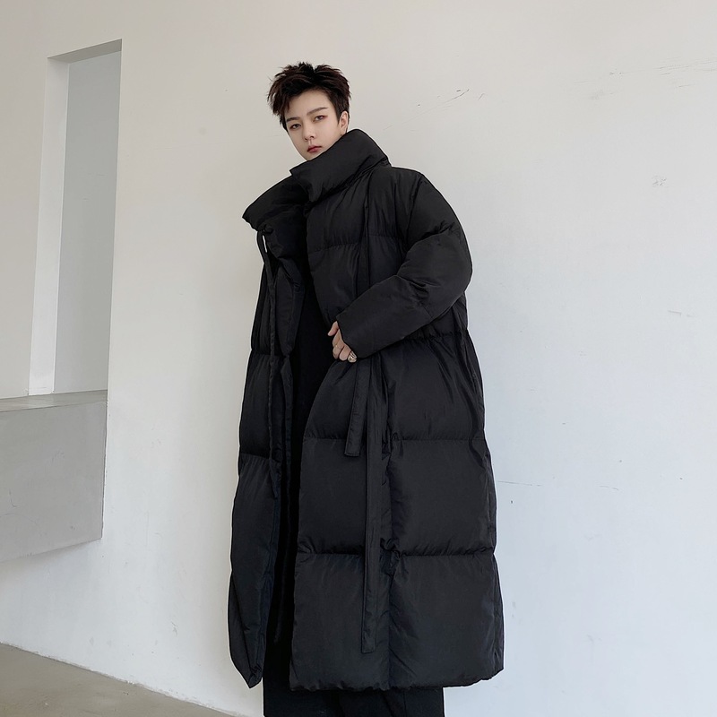 Checked cotton coat men's winter mid-length over-the-knee thickened warm cotton coat loose casual trendy brand handsome cotton jacket