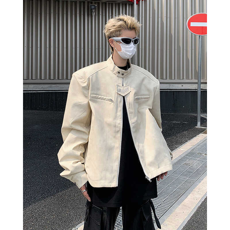 High-end shoulder padded short functional jacket men's autumn style American high street fashion brand vibe style motorcycle jacket