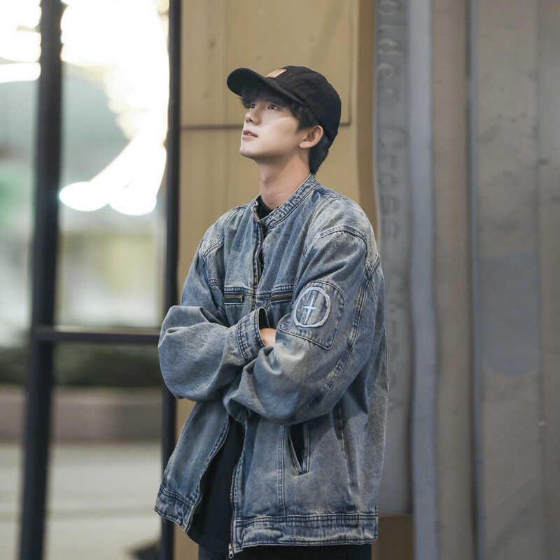 Denim jacket men's spring and autumn style American retro washed jacket trendy brand handsome loose casual workwear top