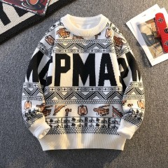 Men's fashion letter jacquard pullover knitted sweater trendy contrasting color design sweater jacket
