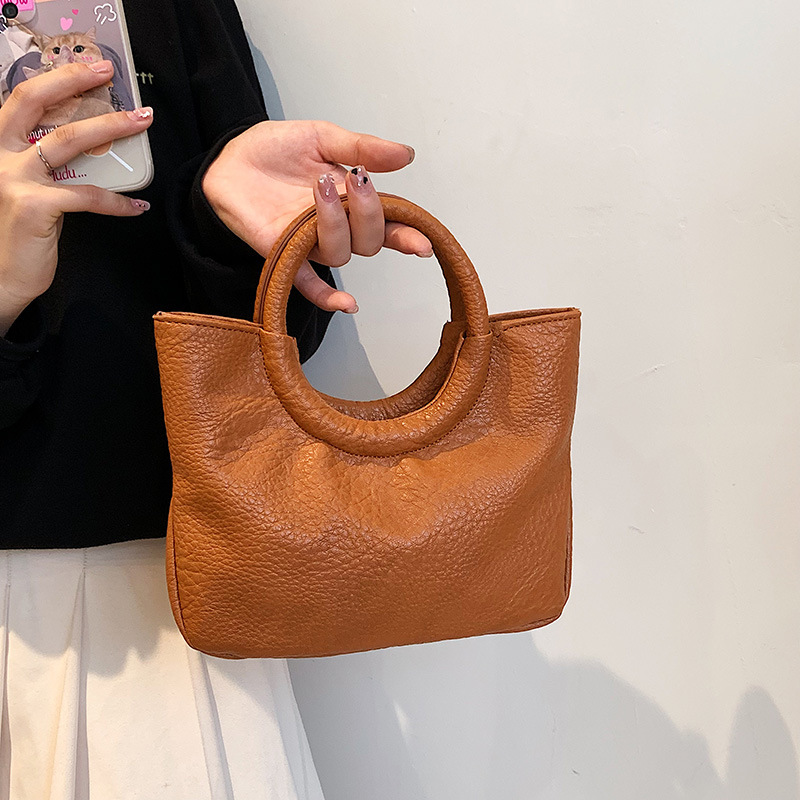 Niche design high-end retro ring handbag women's Korean style temperament versatile fashion soft side shoulder crossbody bag