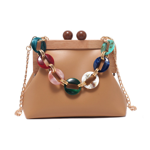 Foreign trade new women's bag wooden clip small square bag Internet celebrity versatile chain portable shoulder crossbody bag bags
