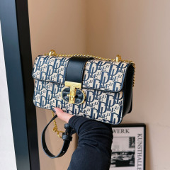 Bags Women's Autumn and Winter Printed Letter Chain Shoulder Trendy Crossbody Bag Fashion Lock Stitching Small Square Bag