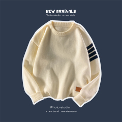 Sweater men's autumn and winter sweaters trendy brand Hong Kong style bottoming shirts Korean style trend line