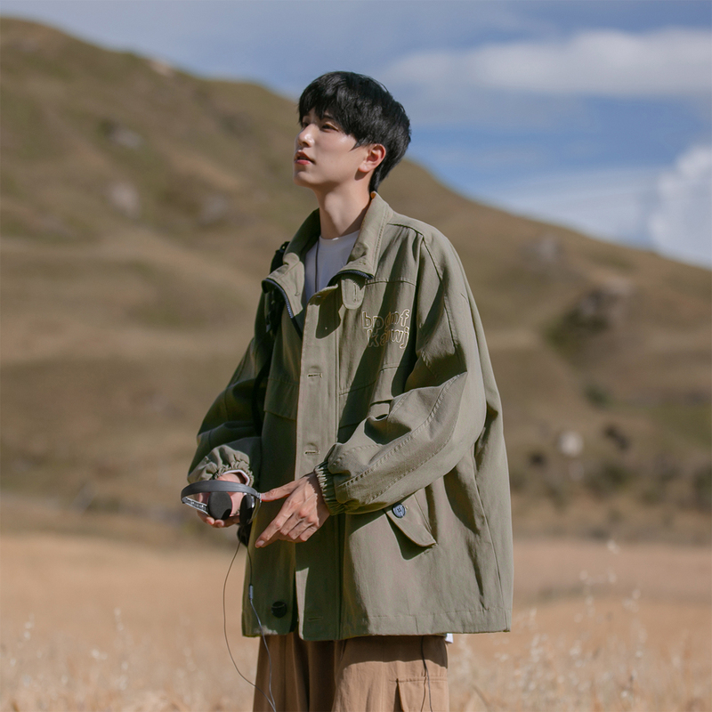 Autumn letter embroidered stand collar jacket men's work jacket