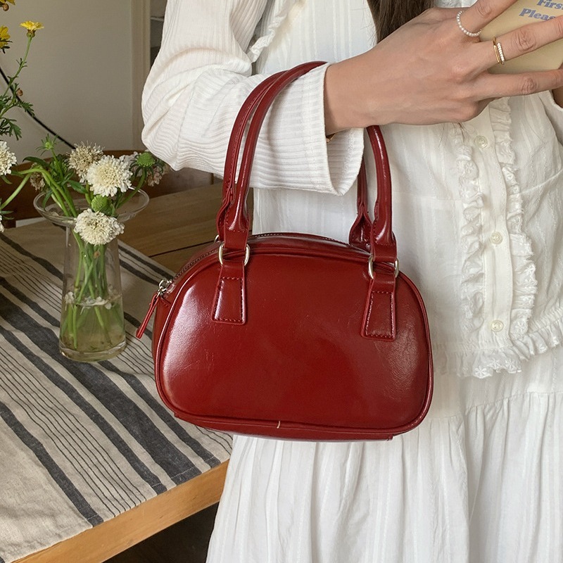 Red bag autumn and winter women's new trendy Korean version portable bowling bag versatile crossbody bag casual small square bag