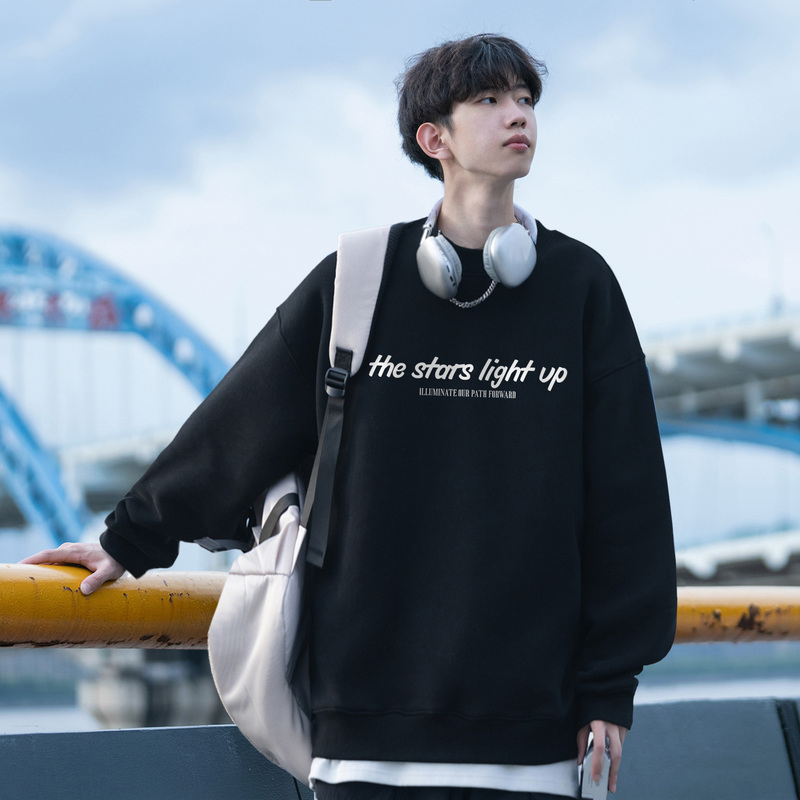 Men's trendy English word pattern round neck sweatshirt