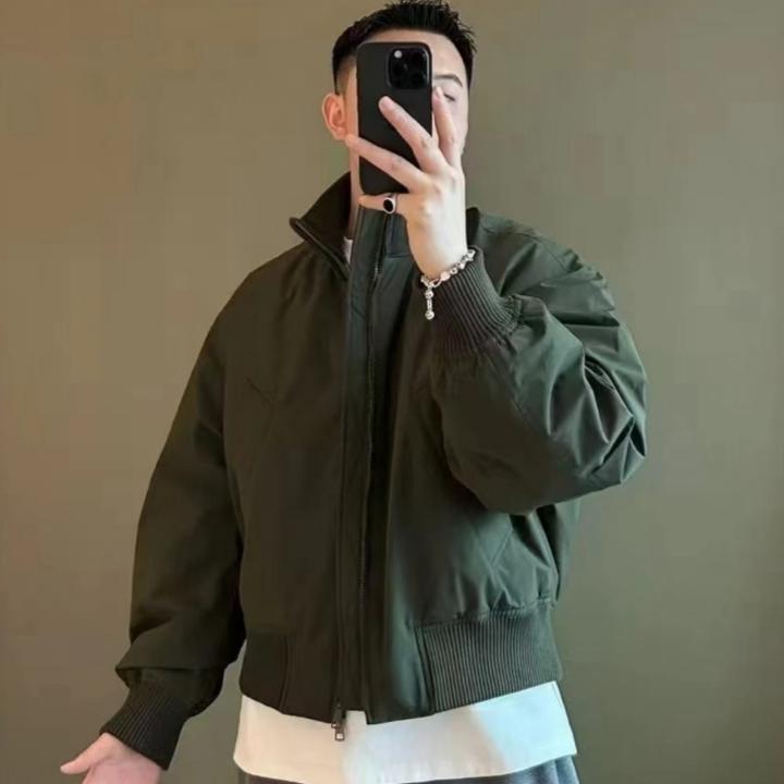 [Internet Photo] Army green loose silhouette flying cotton jacket with stand collar warm and loose jacket