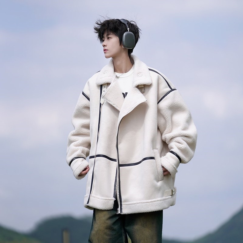Camera film loose coat winter fur all-in-one cotton coat men's thickened warm cotton coat