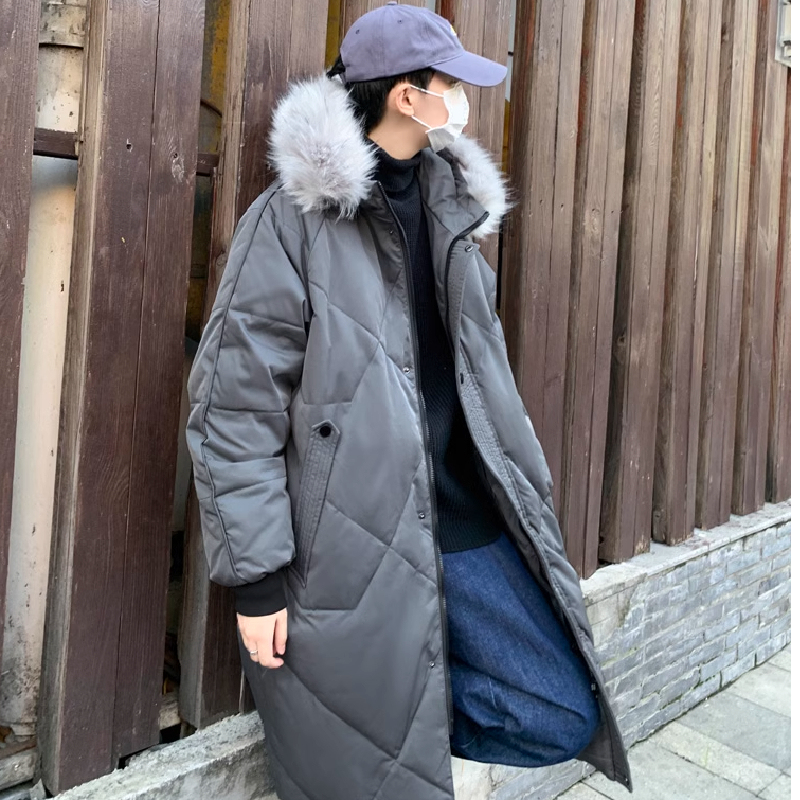 Impulse Price Reduction Thickened Handsome Hooded Car Topstitch Couple Mid-Length Loose Down Jacket