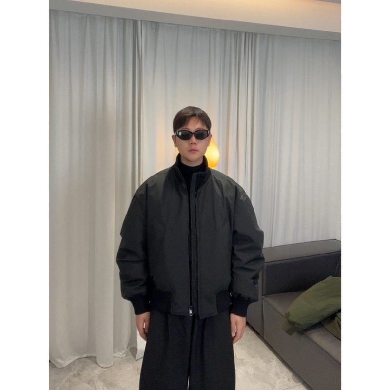 Winter couple's short silhouette flying stand collar loose cotton coat