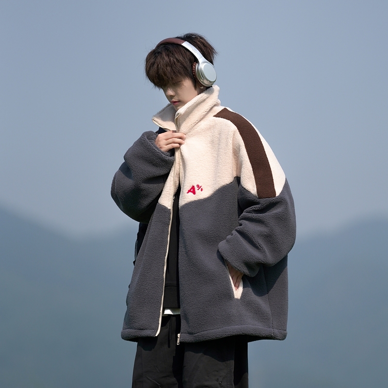 Camera film large size loose cotton coat plush cotton jacket plus velvet thickened jacket for men