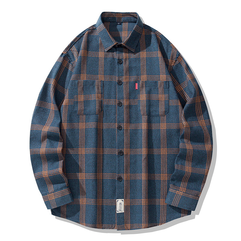 Men's Hong Kong style plaid shirt loose casual shirt young students handsome inch shirt trendy