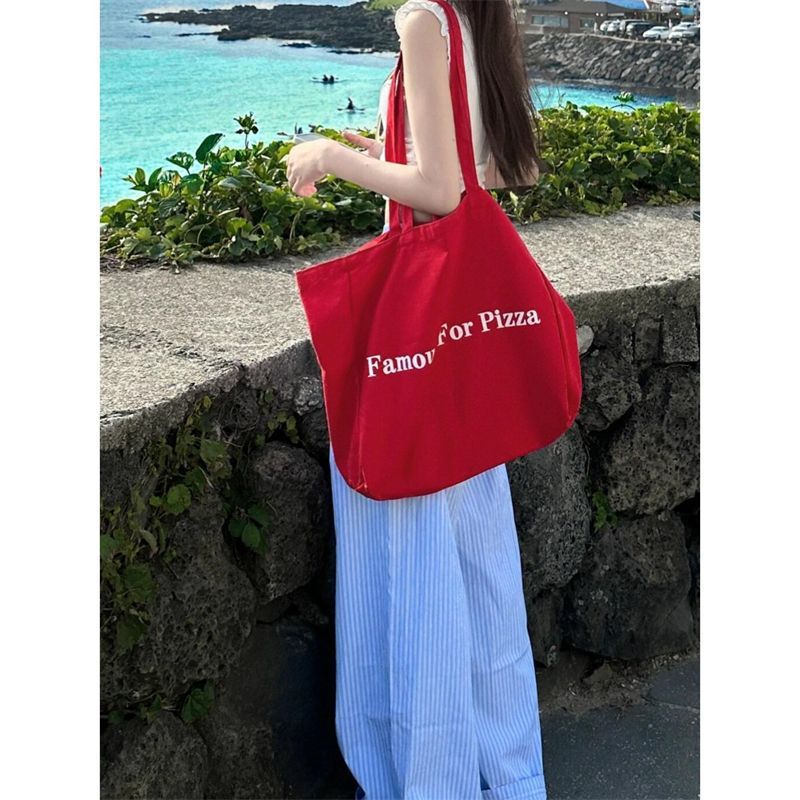 Canvas bag 2024 new red Korean style ins style letter student commuting versatile large capacity shoulder bag for women