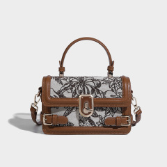 Box bag women's niche embroidered handbag 2024 new soft leather small square bag high-end commuter crossbody bag trendy