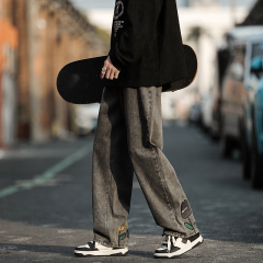 Internet picture printed jeans for young men spring and autumn casual straight denim trousers