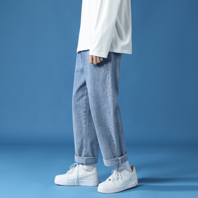Straight-leg jeans for men, autumn fashion brand, loose American high street wide-leg pants, casual long pants for men