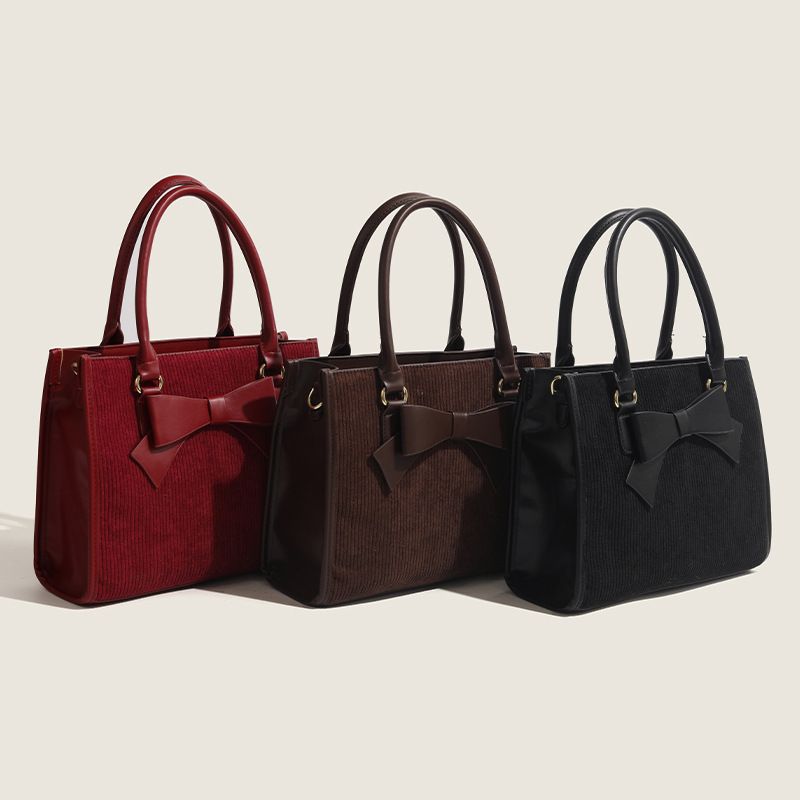 Fashionable winter bag for women, new corduroy material, bow accessories, hand-held square bag, can be worn on the shoulder
