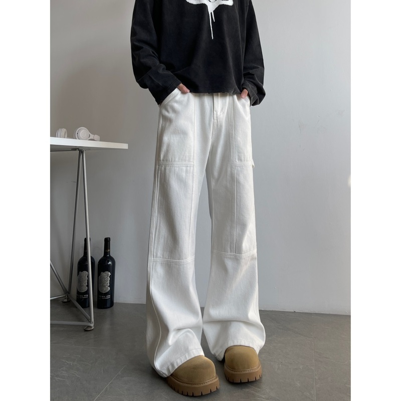 cleanfit white work jeans men's slim slim design pants tall straight pants