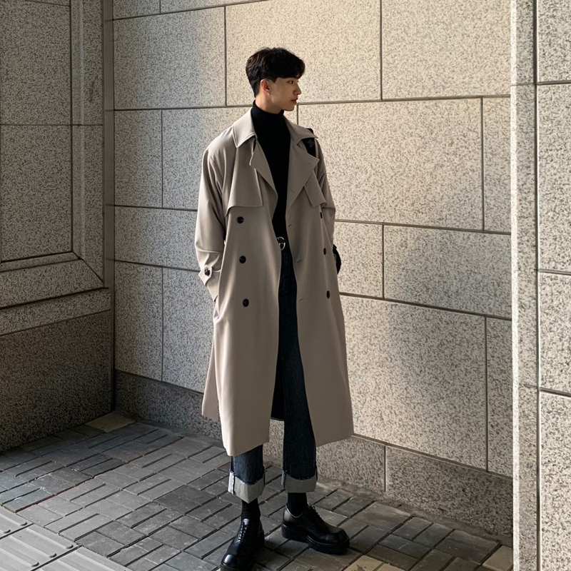 Windbreaker Men's Mid-Length Korean Style Loose Trendy Over-the-Knee Trench British Coat