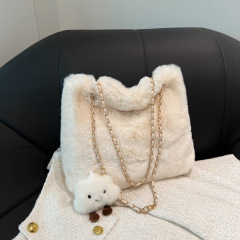 Personalized large-capacity plush bag for women 2024 new women's bag popular chain shoulder bag plush tote armpit bag