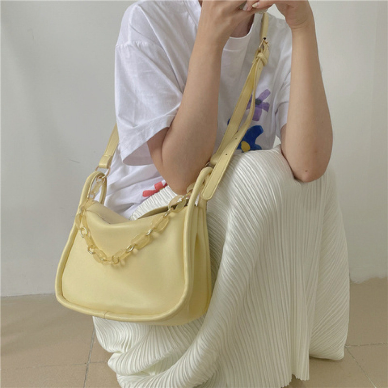 Gentle style bag for women 2024 new summer cream yellow armpit bag soft leather handbag versatile shoulder crossbody bag