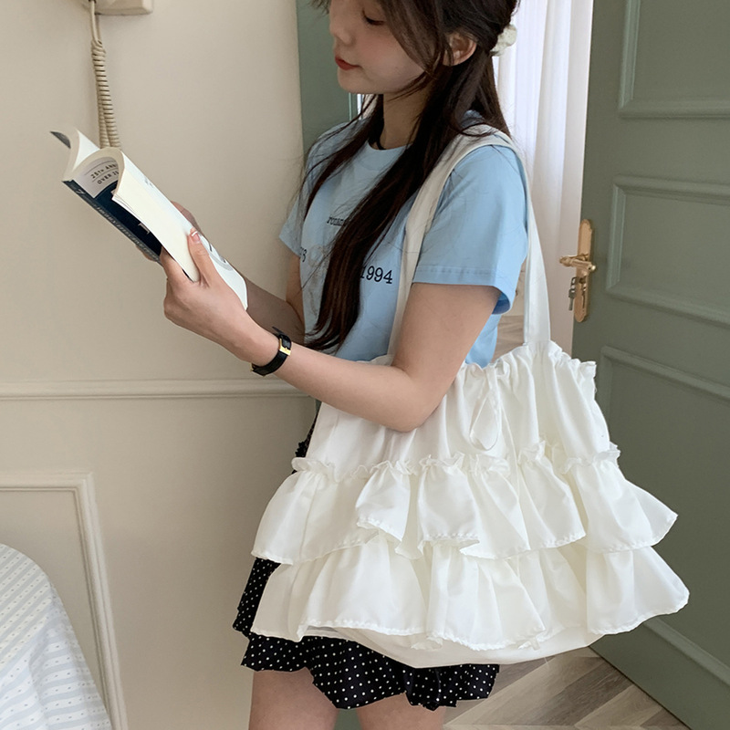Summer new style forest style ruffled shoulder canvas bag Korean style literary student class bag gentle girl canvas bag