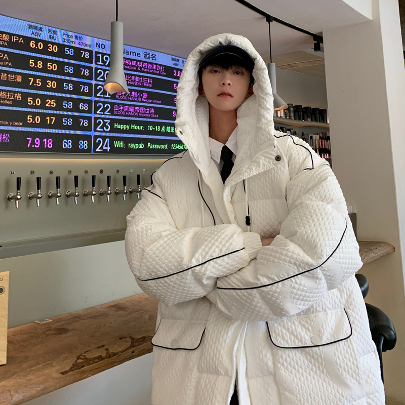 Trendy hooded down jacket for men 90% national standard white duck down waffle original loose casual large size