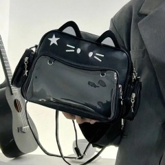 Niche design cute mechanical meow backpack y2k trendy cool millennium hot girl black pain bag single shoulder crossbody bag