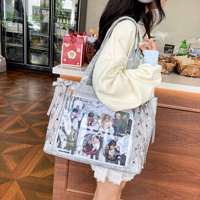 New Japanese ribbon pain bag large capacity ribbon pain bag bow transparent baby bag Japanese pain bag cross-border pain bag