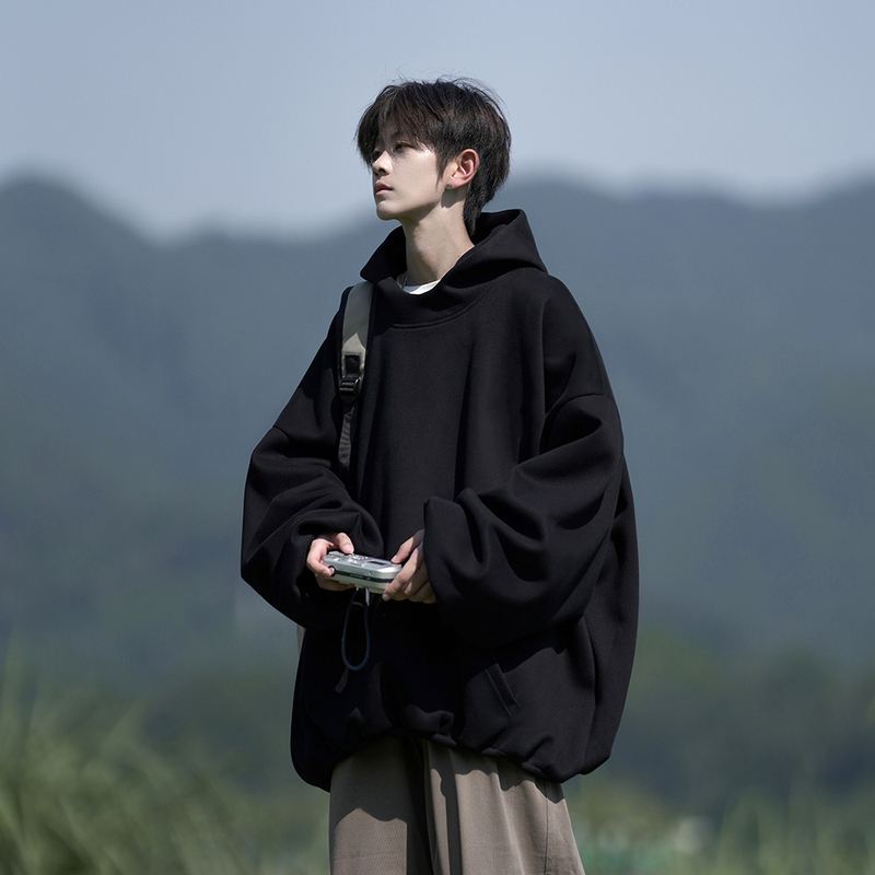 Autumn design hem cuffs 380g hooded large size sweatshirt jacket
