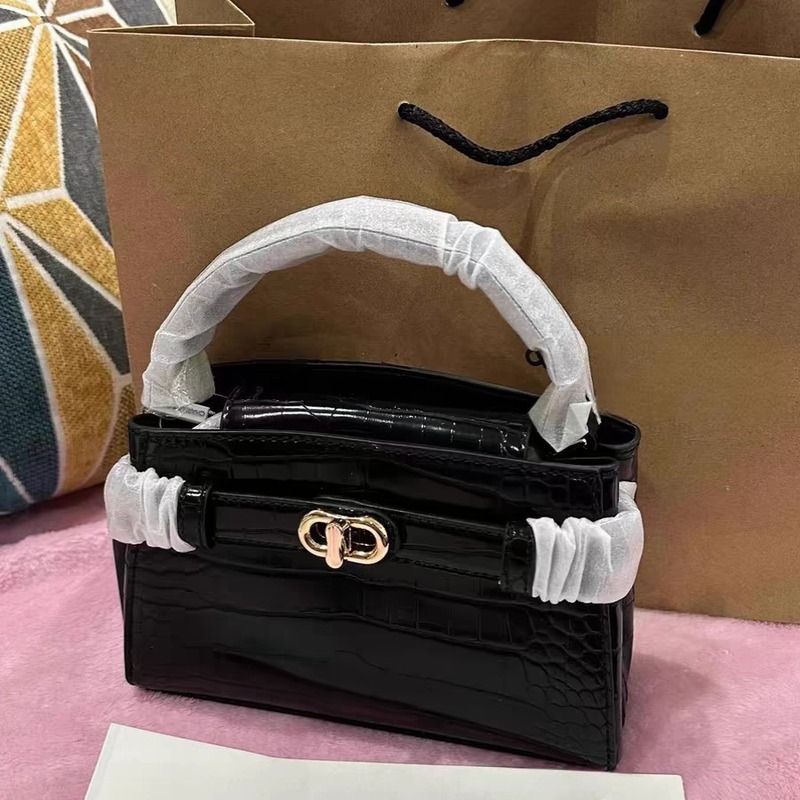 Kelly bag for women 2024 new high-end crocodile pattern lock small square bag versatile portable commuting single shoulder diagonal