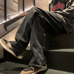 Solid color button-embellished straight trousers, mud yellow jeans